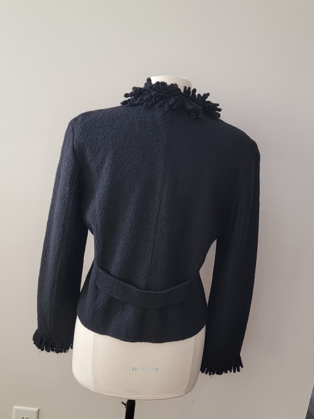 Vintage Talbots Black Boiled Fringe 100% Wool Cardigan Sweater Jacket Sz M EUC - Picture 4 of 10